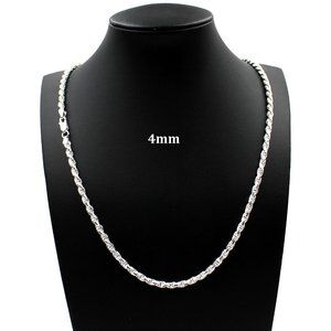 Real SOLID 925 Sterling Silver 4mm 26" Diamond Cut Rope Chain Necklace